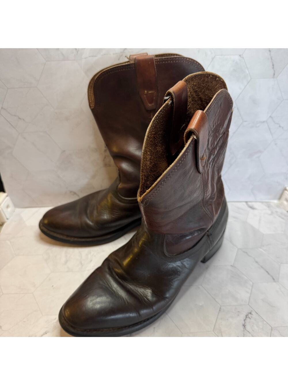 BILTRITE Boot Georgia Men Sz 9 D Brown Leather Pull-on Western Mid Calf